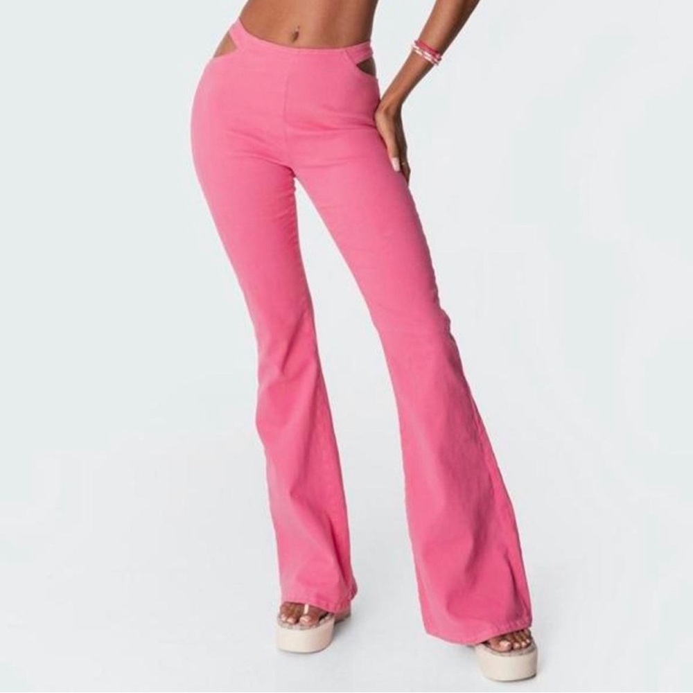 Edikted Pink Cut Out Flare Pants